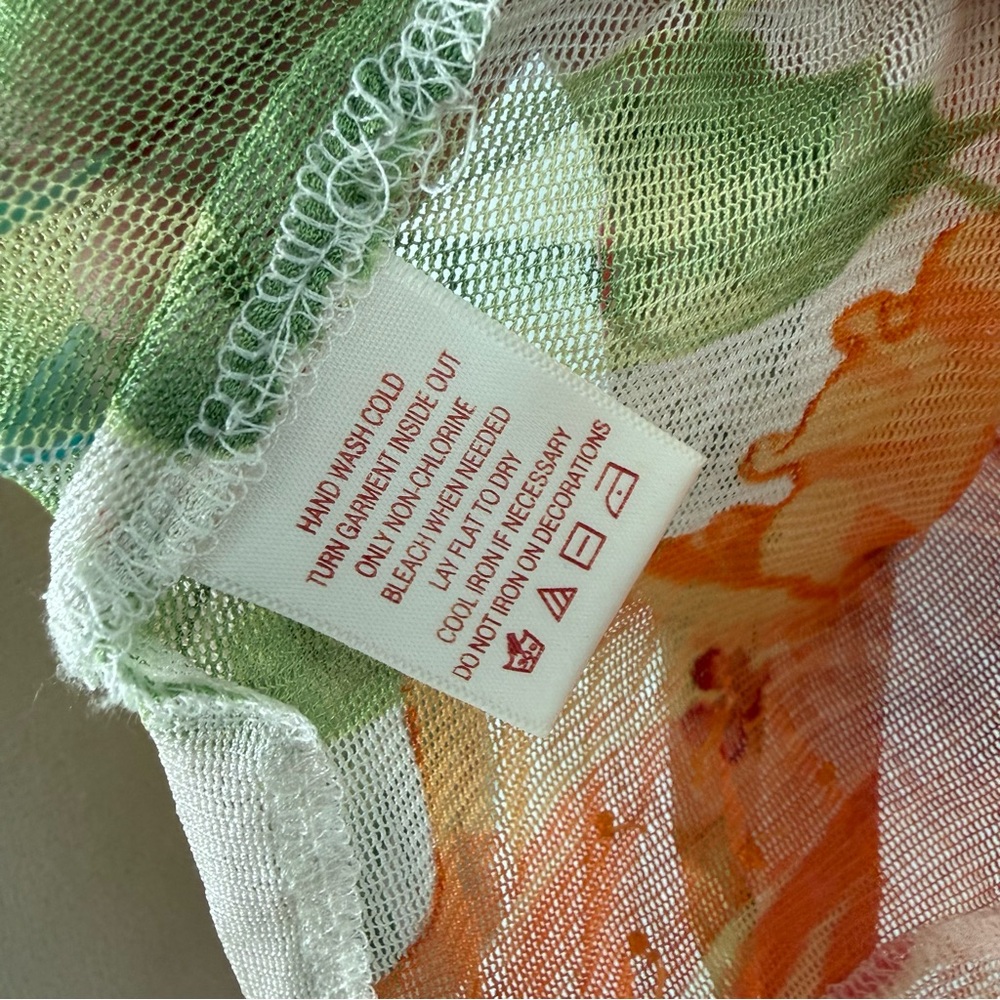 Tommy Bahama | Sheer Floral Mesh Top Cover up Beaded Hibiscus Long Sleeve Sz M - Picture 10 of 11